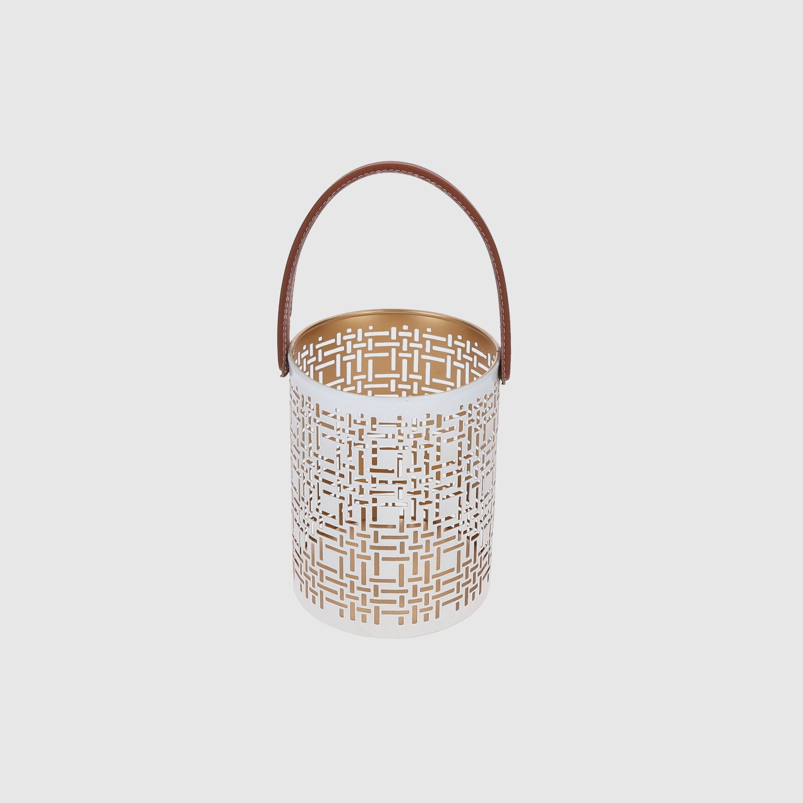Cutwork Tealight Lantern With Faux Leather Handle